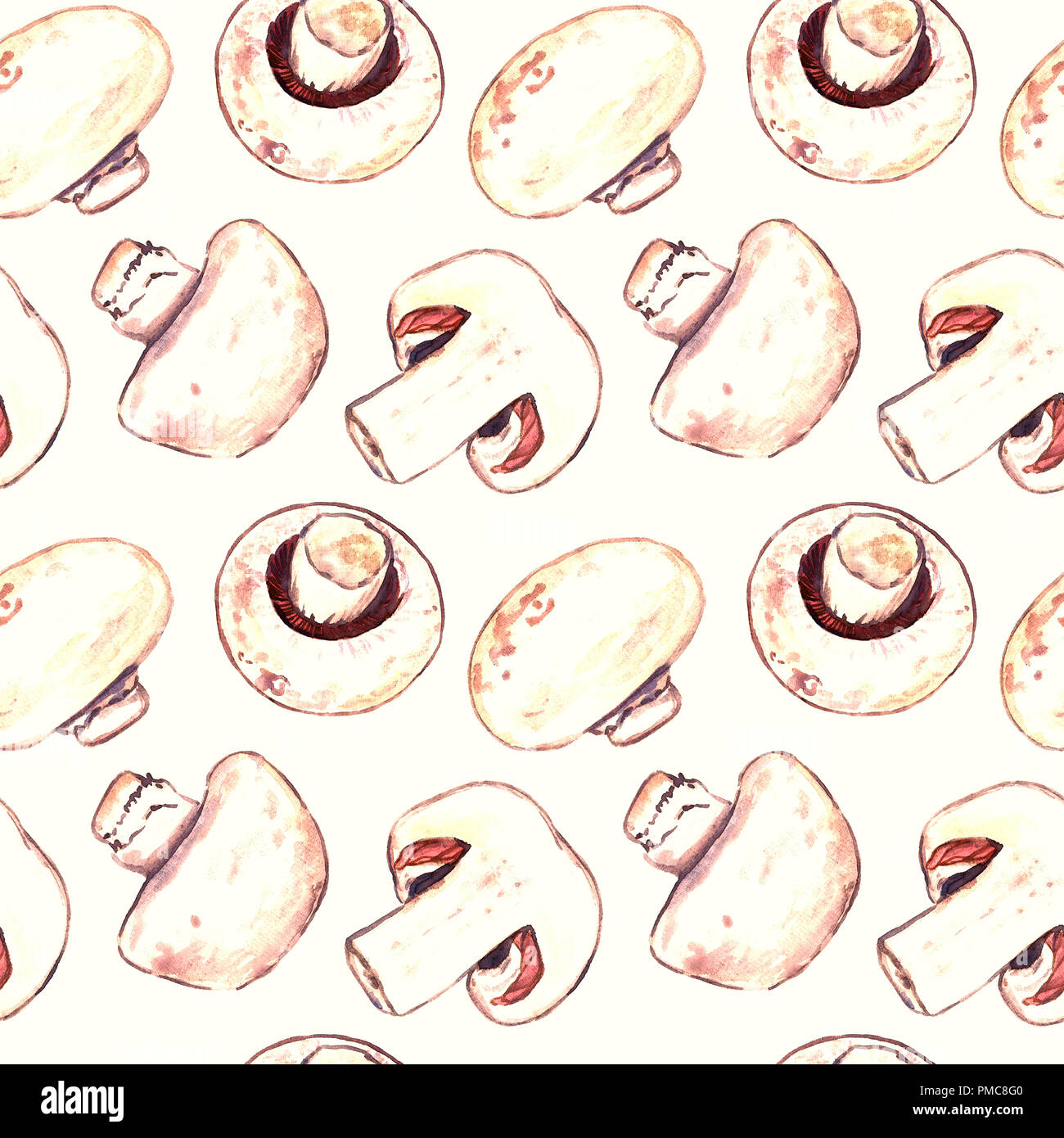 Champignons Les champignons, un pattern design, illustration aquarelle peinte à la main Banque D'Images