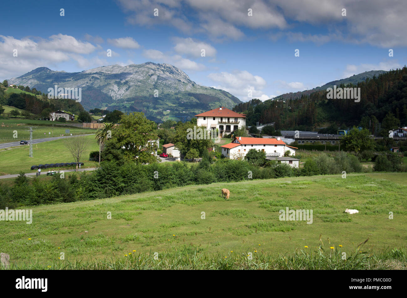 Fermes de l'Urrestilla, en vertu de l'Xoxte mountain, Gipuzkoa, Pays Basque Banque D'Images