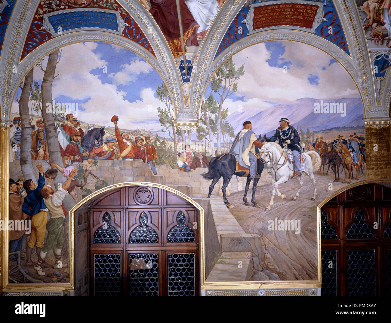 Victor Emanuel II Réunion Giuseppe Garibaldi à Teano. Date/période : 1886. La peinture. En plein air. Auteur : Pietro Aldi. Aldi, Pietro. Banque D'Images