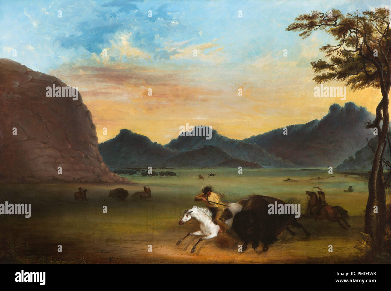 Chasse au bison. Date/période : 1839. La peinture. Huile sur toile. Auteur : Alfred Jacob Miller. Banque D'Images