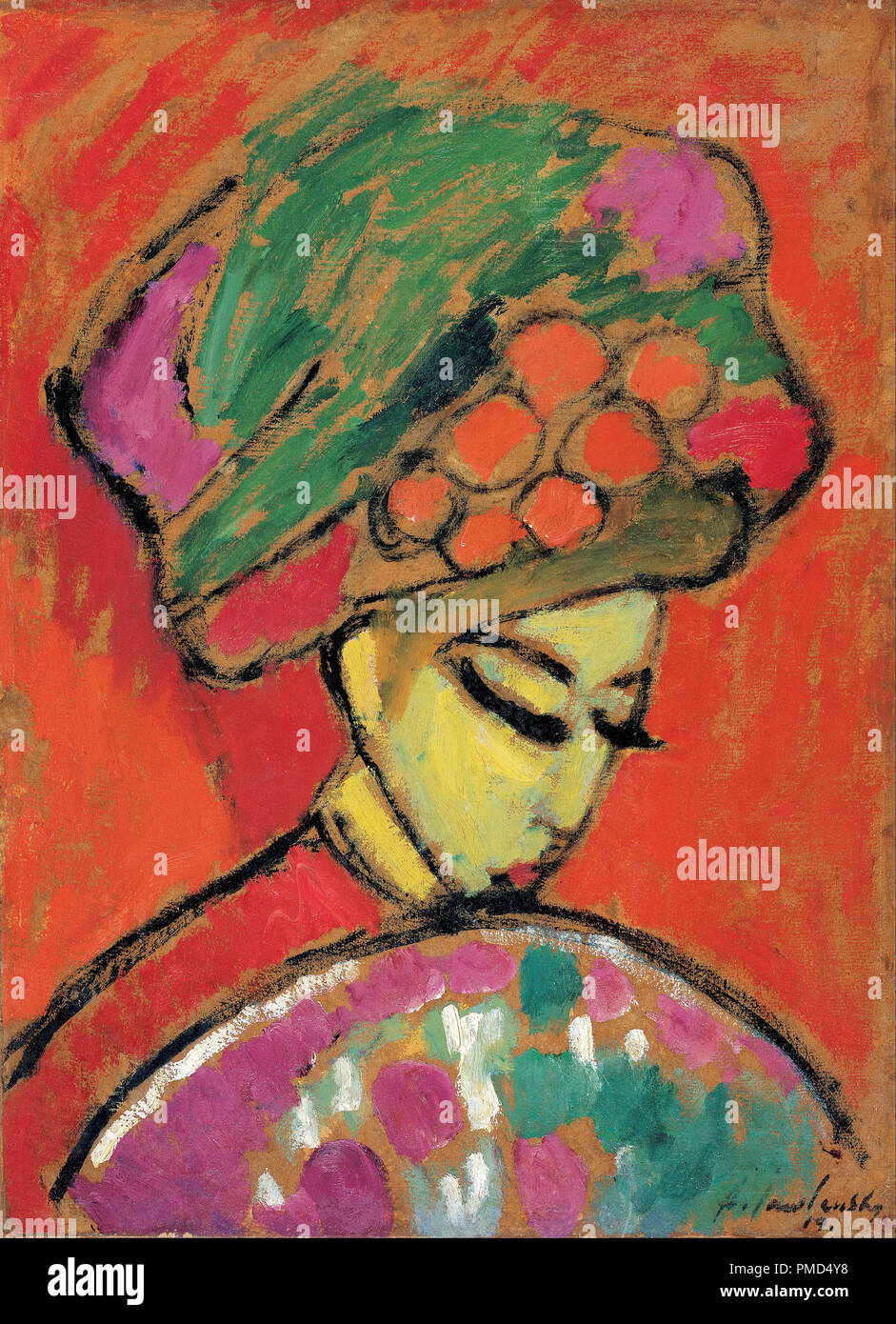 Junges Mädchen mit einem Blumenhut Jeune fille avec un chapeau fleuri. Date/période : 1910. Huile sur carton. Huile sur carton. Auteur : Alexej von Jawlensky. ALEXEI VON JAWLENSKY. Javlensky, Alexei, von. Banque D'Images