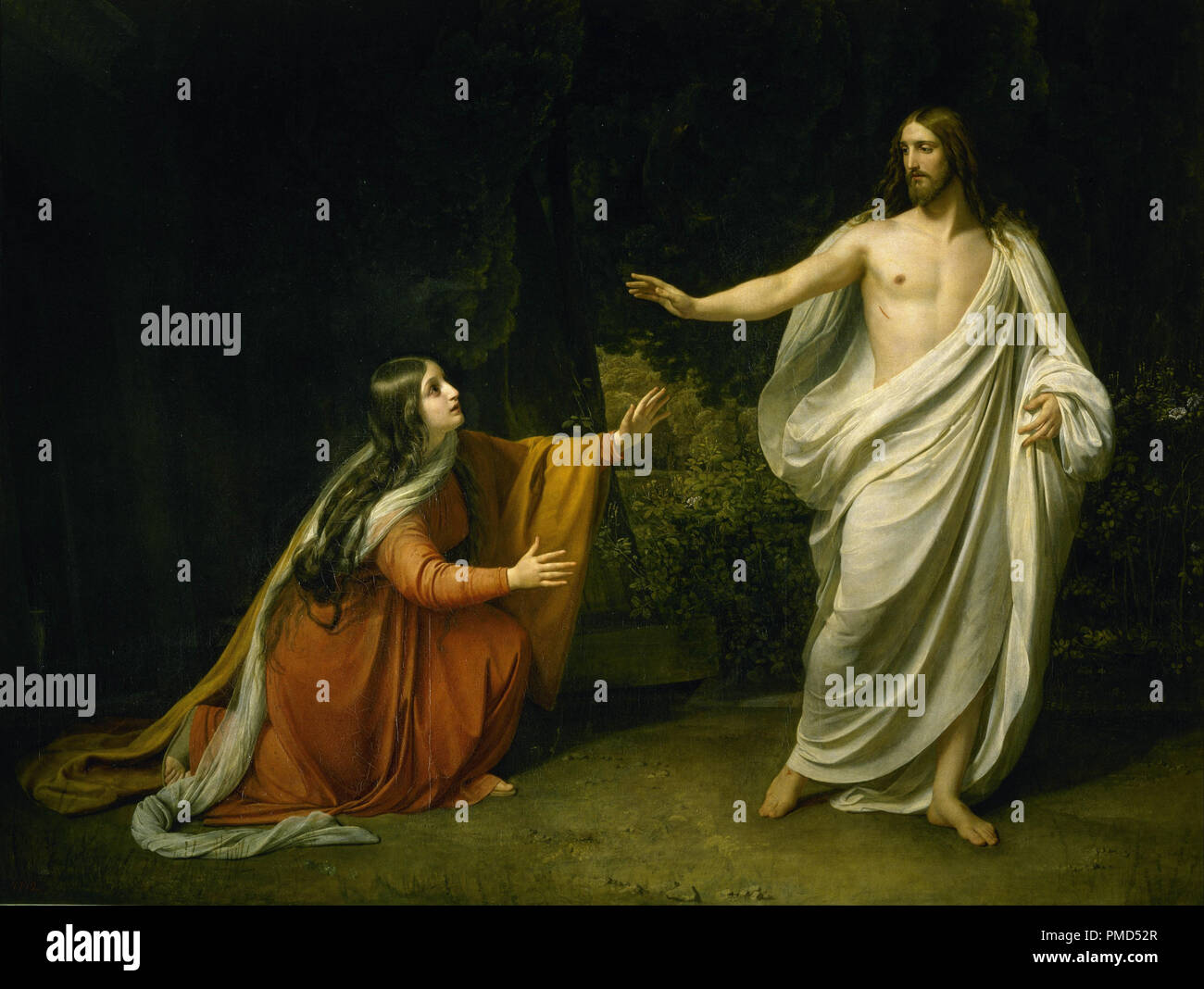 L'apparence du Christ à Marie Madeleine après la résurrection. Date/période : 1835. La peinture. Huile sur toile Huile sur toile. Hauteur : 2 420 mm (95,27 po) ; largeur : 3 210 mm (10,53 pi). Auteur : ALEXANDRE ANDREÏEVITCH IVANOV. IVANOV, Alexandre Andreïevitch. Banque D'Images