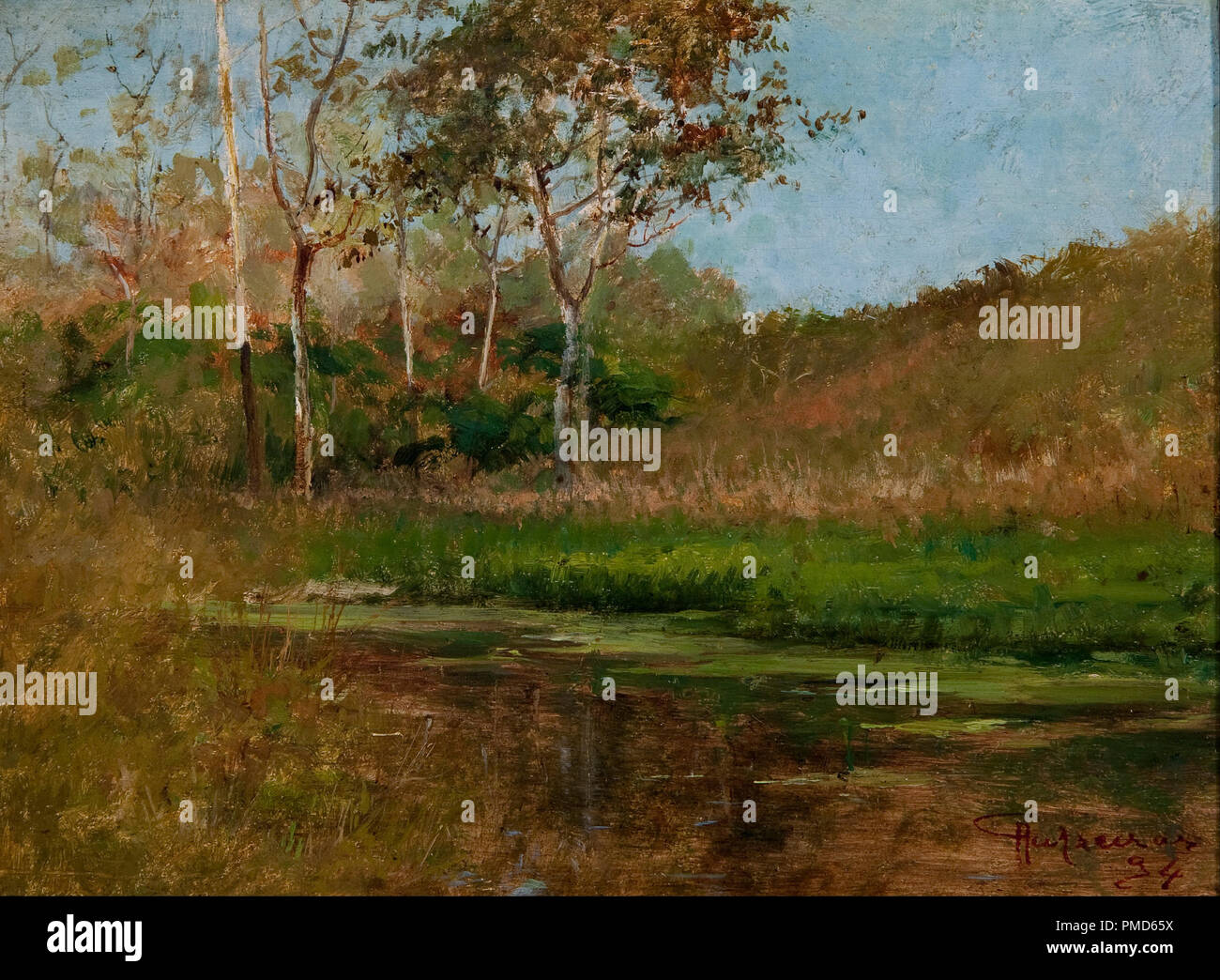Encore de l'eau. Date/période : 1894. Peinture - Huile sur bois. Auteur : ANTONIO PARREIRAS. Banque D'Images