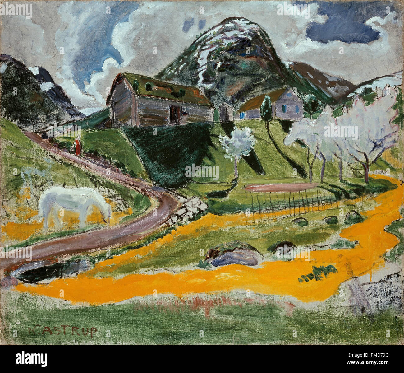 Le cheval blanc au printemps. Date/Période : 1914/1915. La peinture. Olje på lerret. Largeur : 105 cm. Hauteur : 90 cm. Auteur : Nikolai Astrup. Banque D'Images