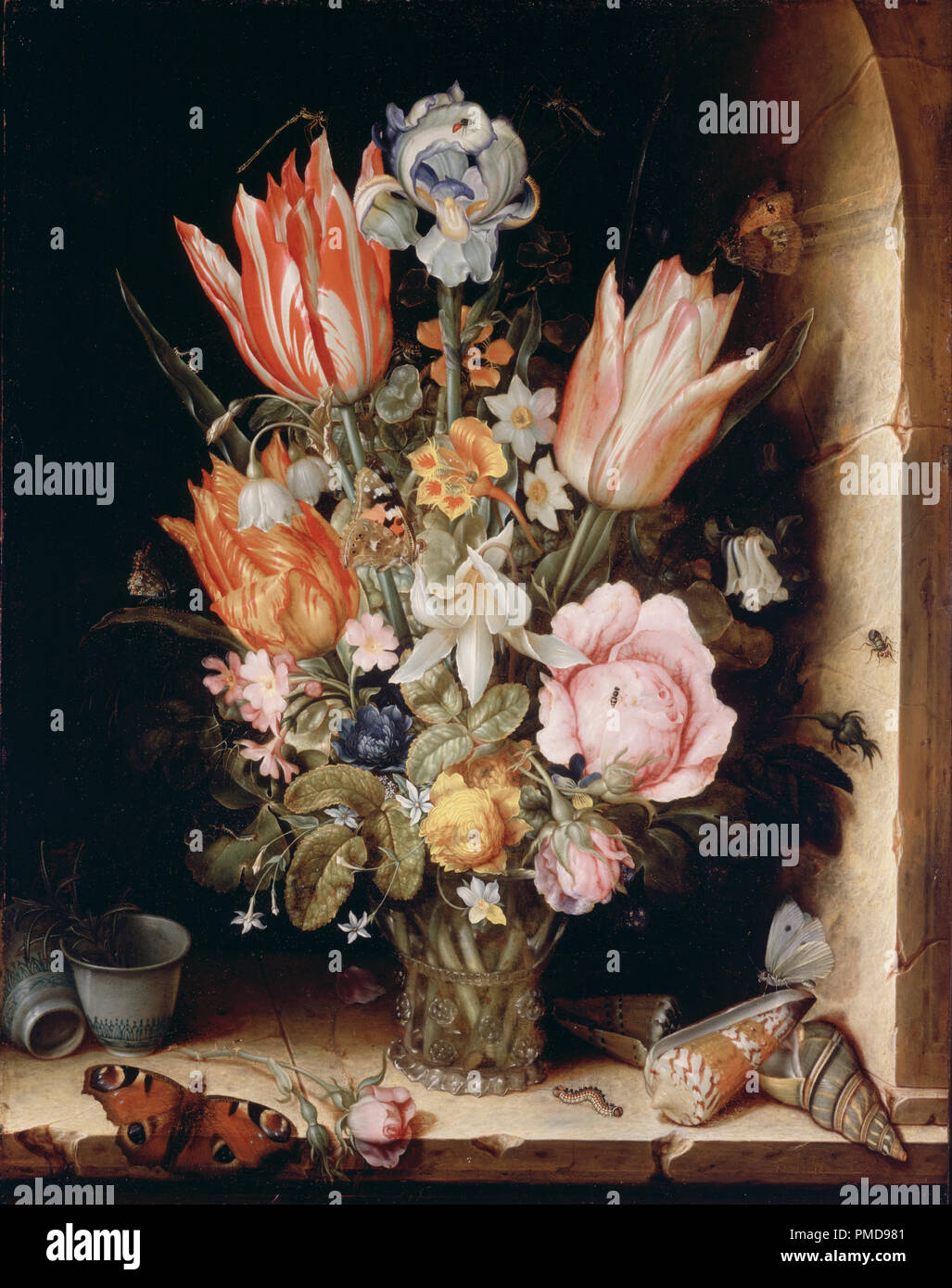 Nature morte avec fleurs dans un vase. Date/période : 1617. La peinture. Huile sur cuivre Le cuivre. Hauteur : 376,43 mm (14,82 po) ; largeur : 295,15 mm (11.62 in). Auteur : Christoffel van den Berghe. Banque D'Images