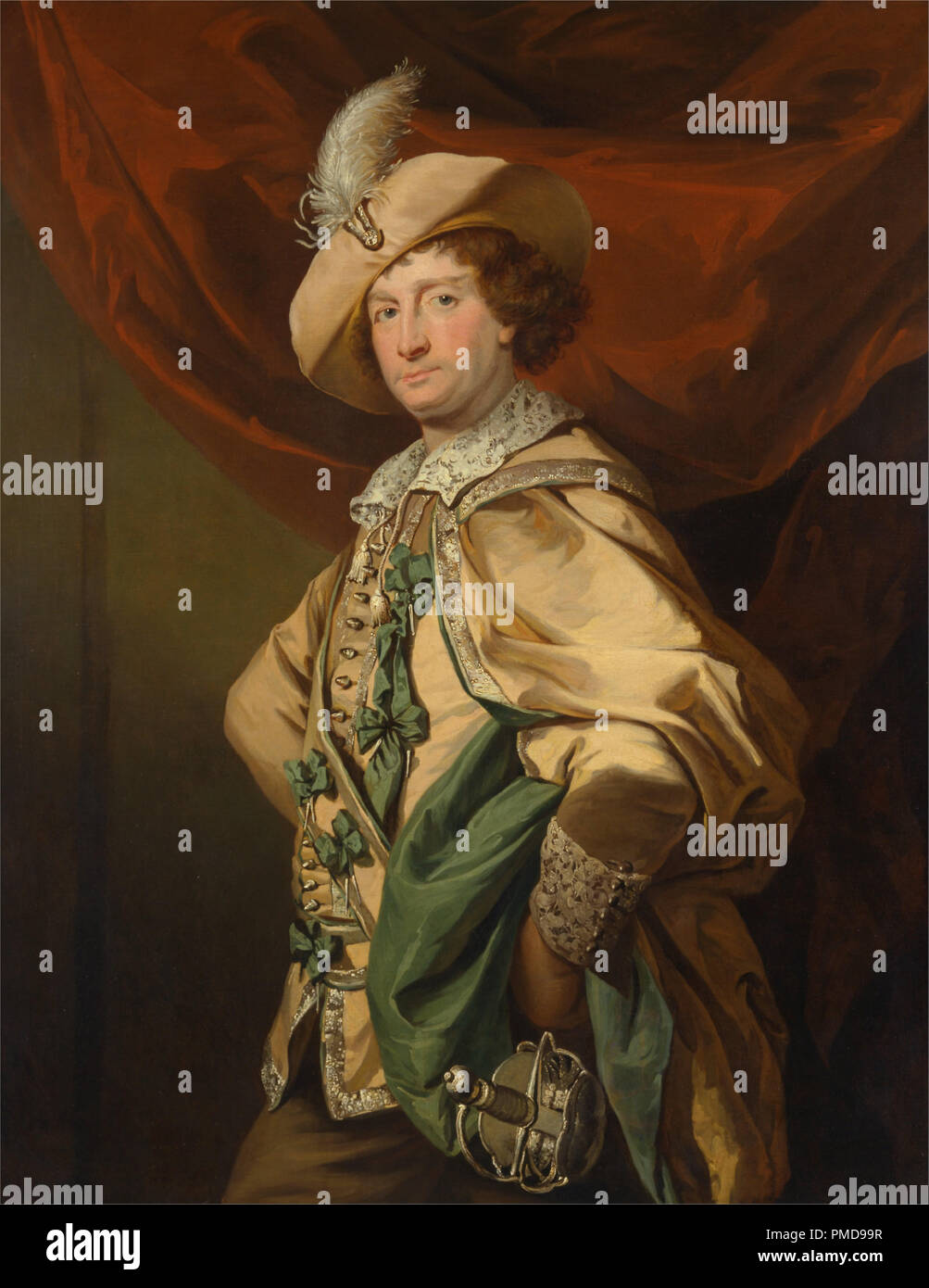 Henry Woodward comme Petruchio dans Catherine et Petruchio, une version par Garrick de "La Mégère apprivoisée". Date/Période : Entre 1773 et 1774. La peinture. Huile sur toile. Hauteur : 1 270 mm (50 in) ; largeur : 1 016 mm (40 in). Auteur : Benjamin van der Gucht. Banque D'Images