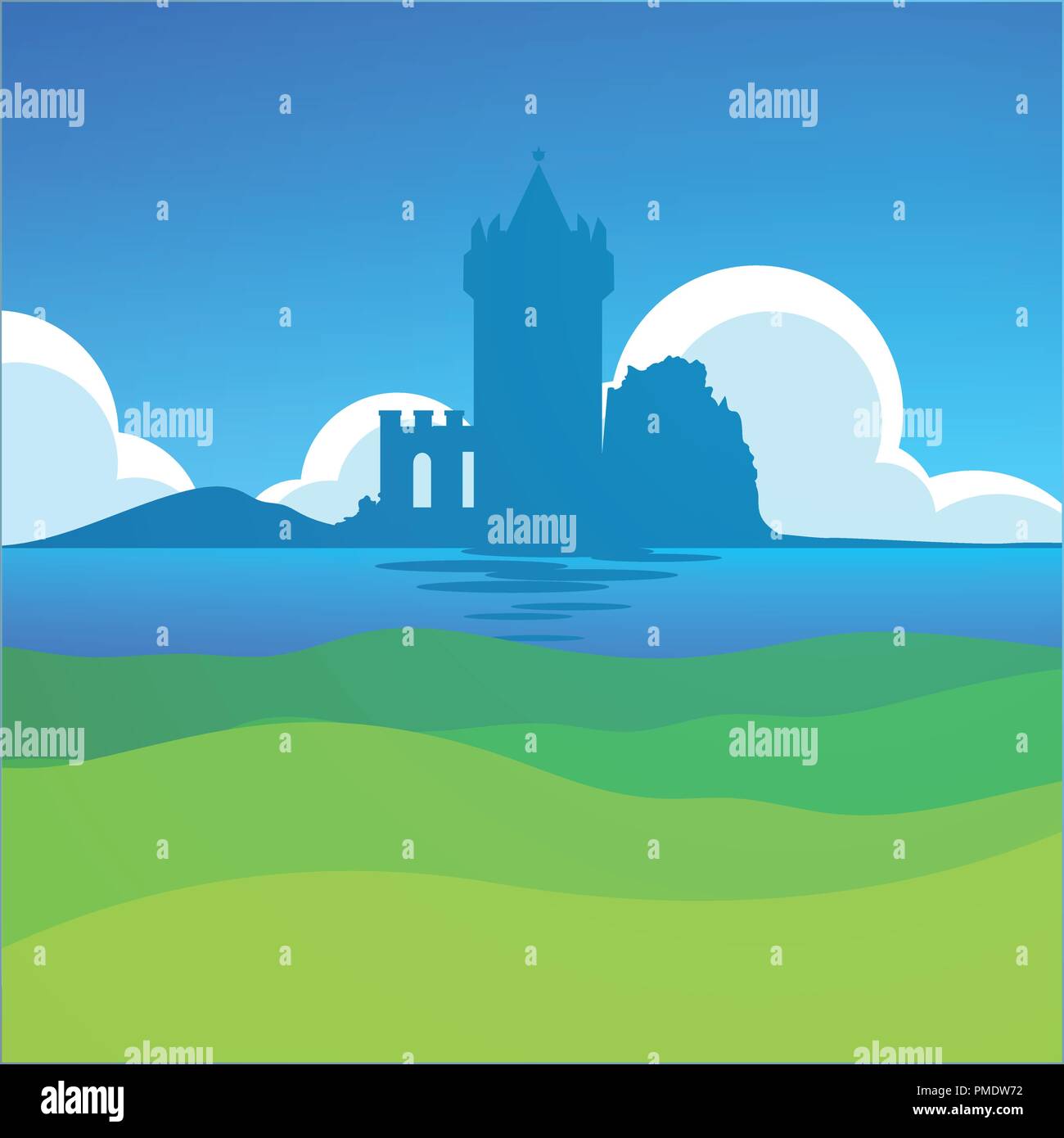 Château de Falkirk, en Écosse - Scenic européenne du paysage quotidien à thème médiéval. Illustration de Vecteur