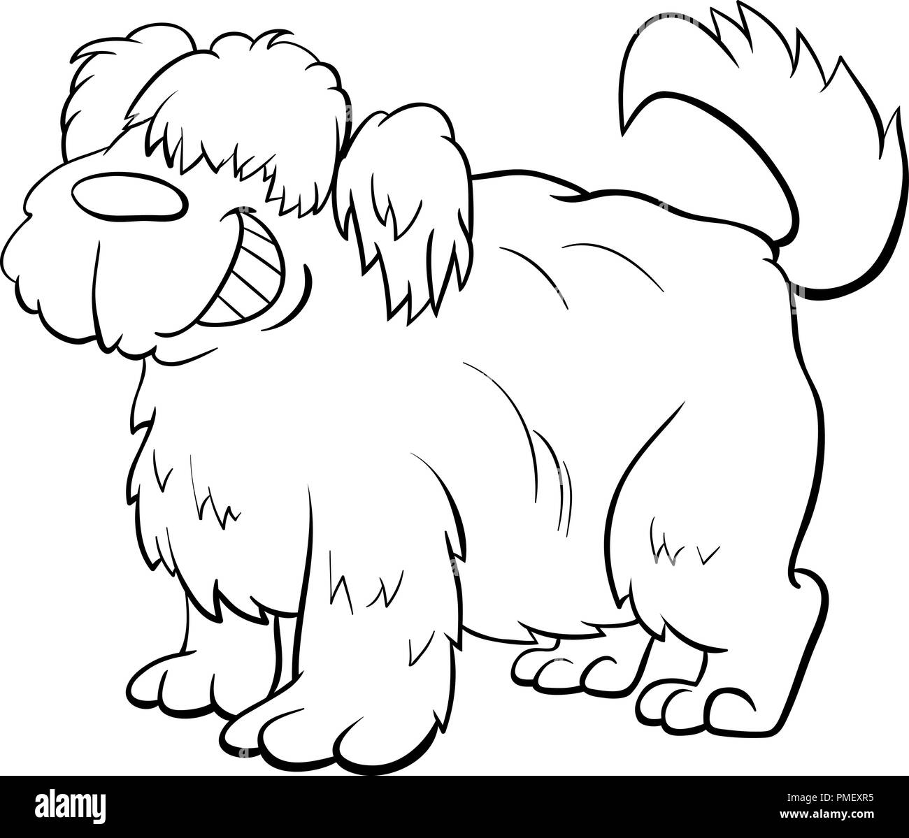Illustration Cartoon noir et blanc de Funny Shaggy Chien Personnage Animal Coloring Book Illustration de Vecteur