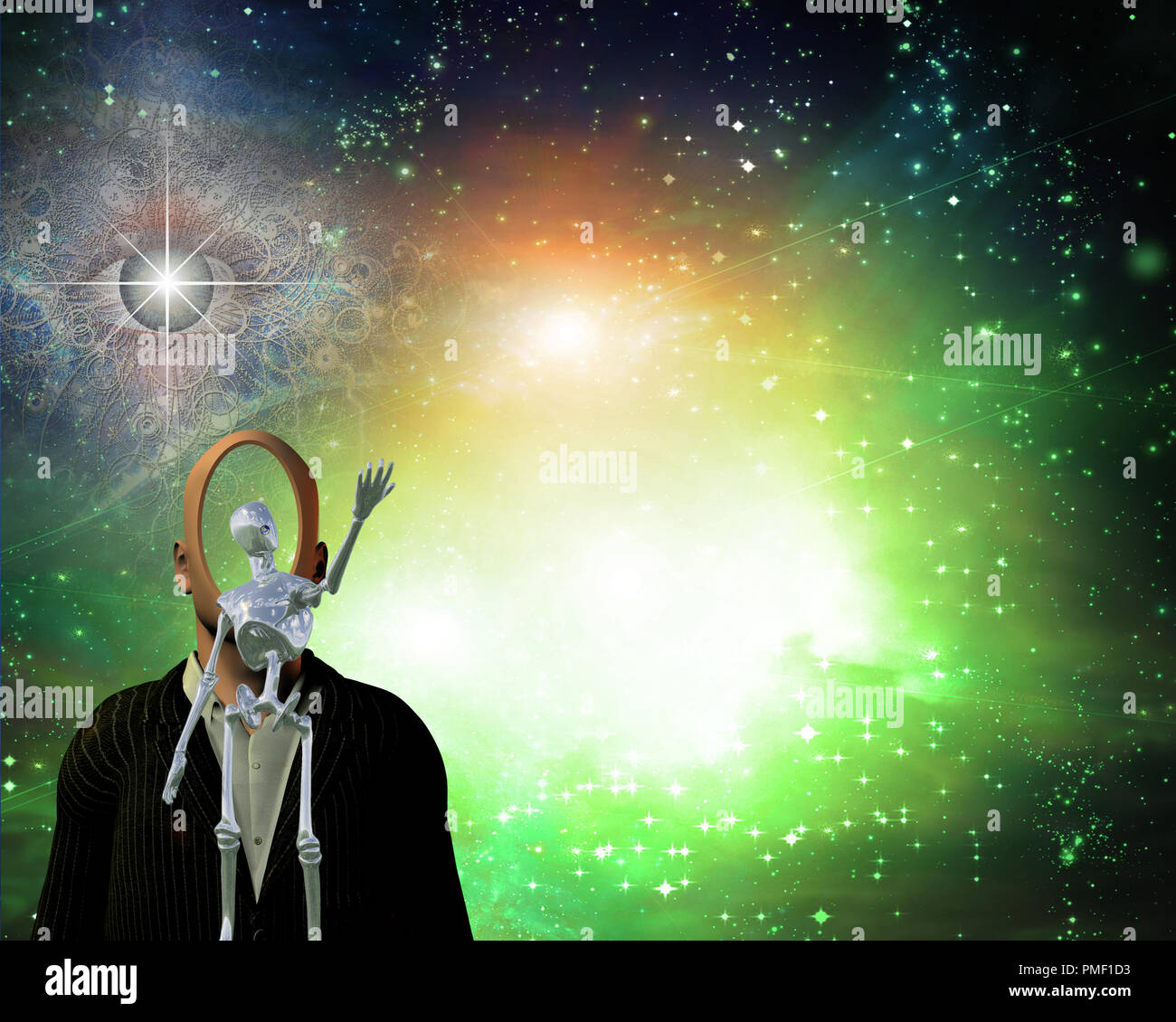 Composition surréaliste. Alien apporte la lumière à l'univers Banque D'Images