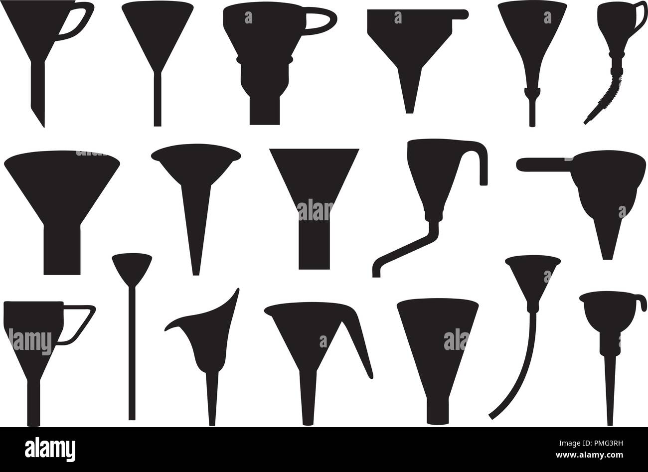 Ensemble d'entonnoirs différents isolated on white Illustration de Vecteur