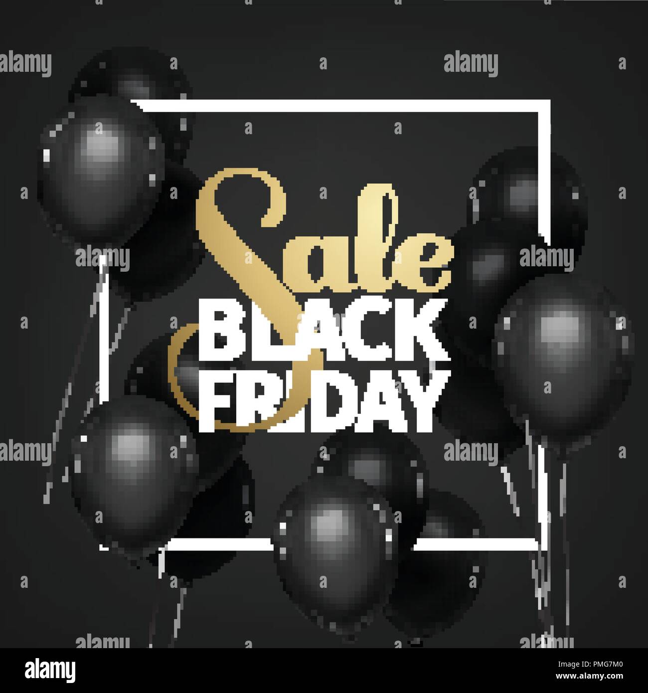 Le vendredi noir vente lettrage doré. Achats de Noël. Fond rouge. Vector illustration. Noir de ballons. Illustration de Vecteur