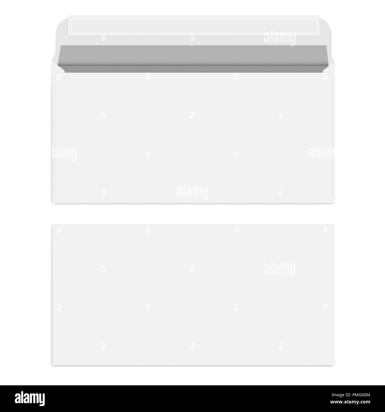 Enveloppe vierge blanche avec joint auto-adhésif isolé sur fond blanc, modèle vectoriel Illustration de Vecteur