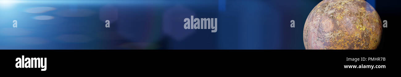 Planète désert exotiques, rocky exoplanet dans l'espace vide (arrière-plan 3d illustration, garde au format leaderboard) Banque D'Images