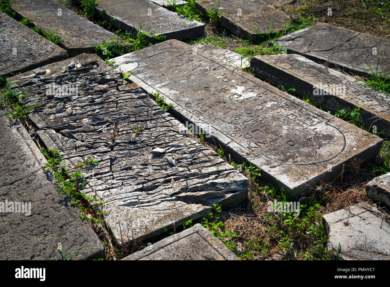 Pierres tombales de l'ancien cimetière juif de Bayonne (Aquitaine - France). Il est considéré comme le plus ancien et le plus grand cimetière juif en France. Banque D'Images
