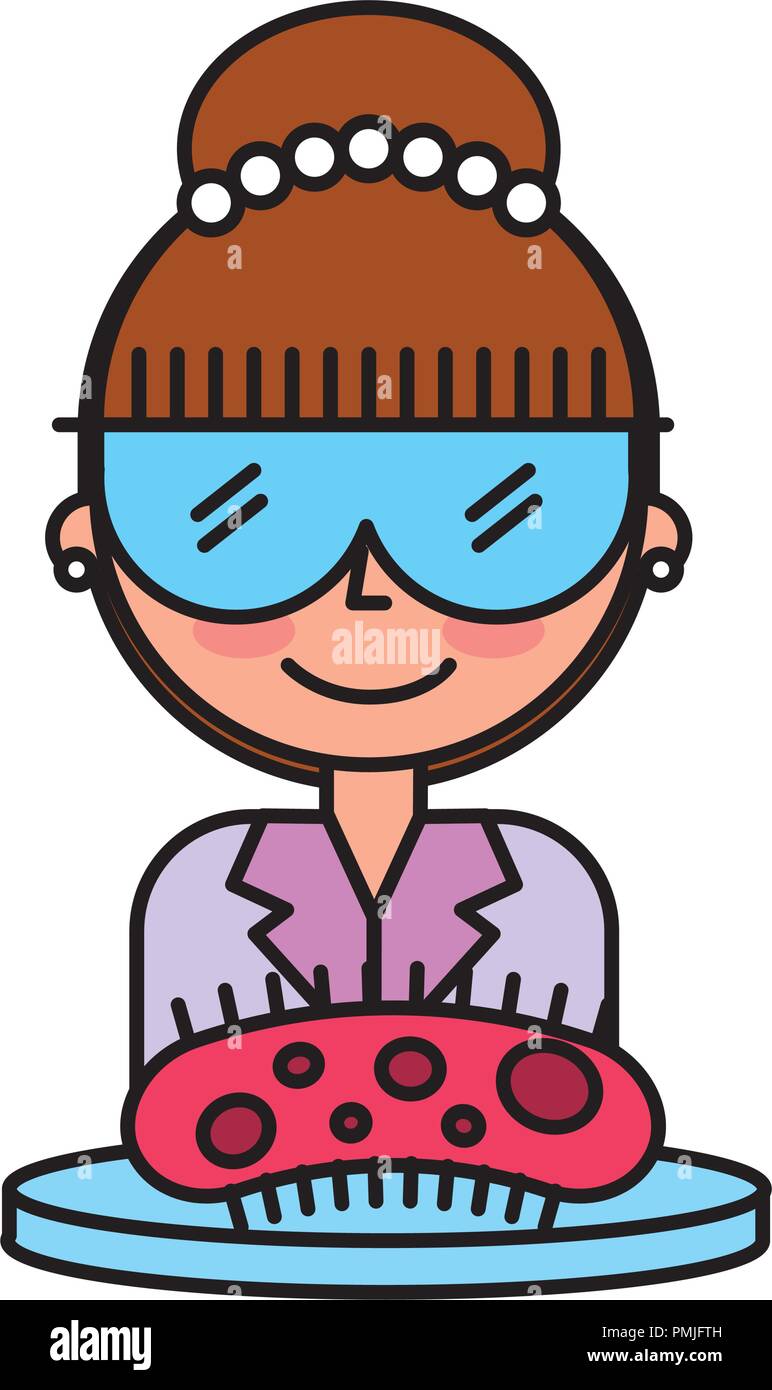 Femme avec des lunettes scientifiques bactéries sur boîte de pétri Illustration de Vecteur