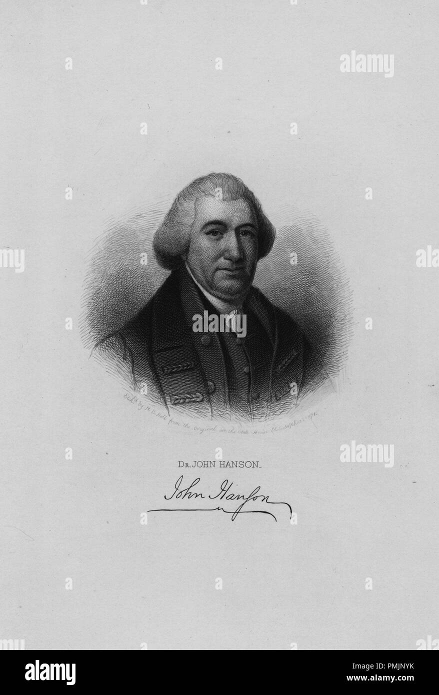Portrait gravé de Dr John Hanson, membre du Congrès continental, un agent public américain du Maryland, 1871. À partir de la Bibliothèque publique de New York. () Banque D'Images