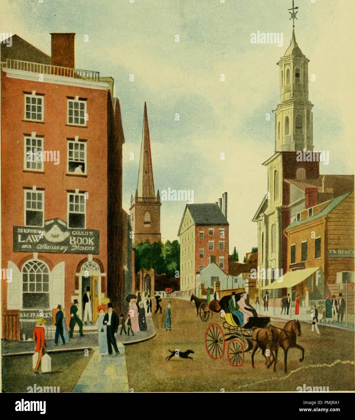 Dimensions de l'animation de Wall Street, Old montrant l'église Trinity et la première Église presbytérienne, du livre 'Old New York hier et aujourd'hui', New York, 1922. Avec la permission de Internet Archive. () Banque D'Images