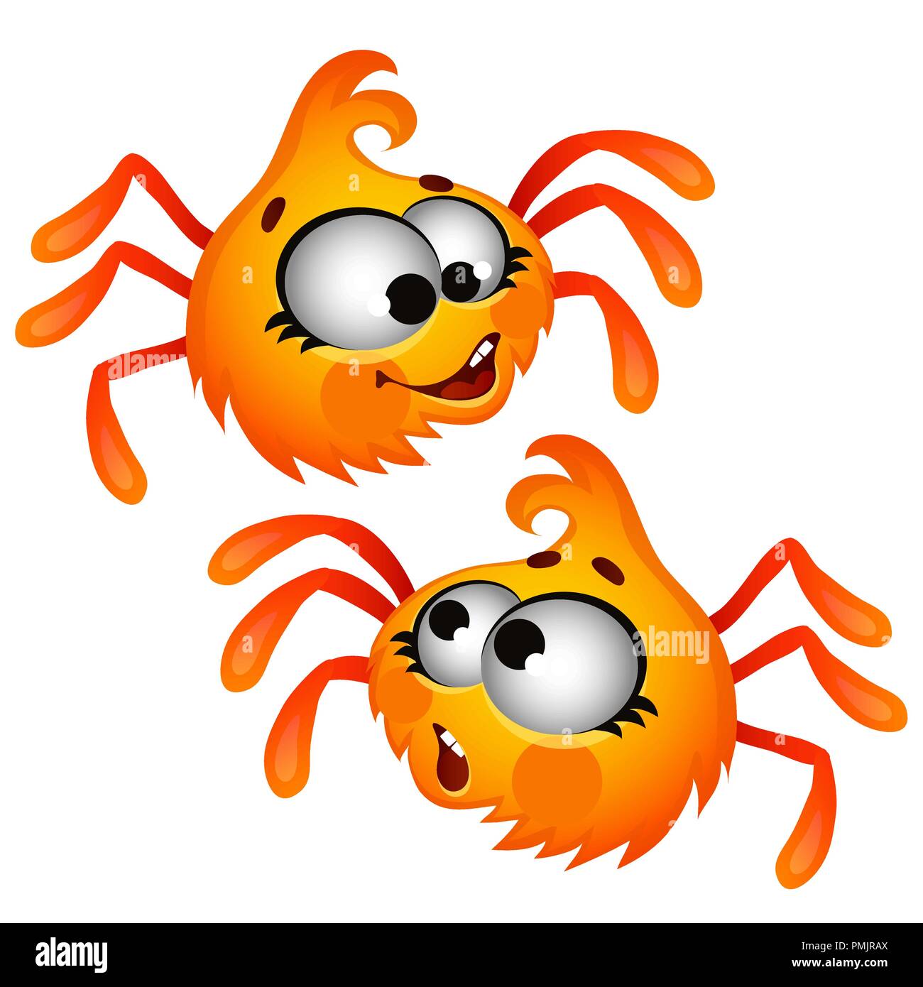 Set of funny rire araignée fourrure orange isolé sur fond blanc. Cartoon Vector illustration close-up. Illustration de Vecteur