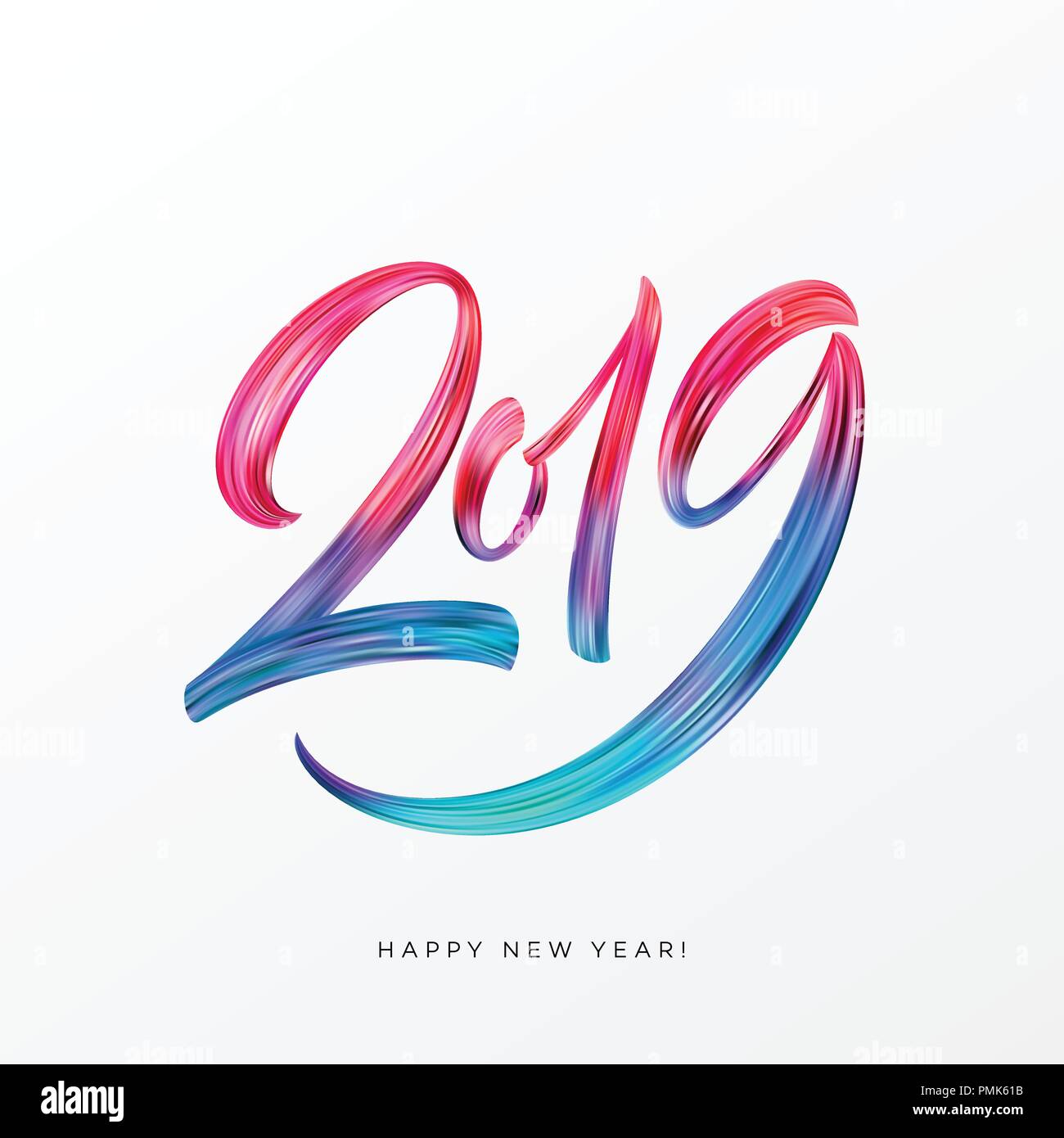 2019 Nouvelle Année d'un coup de pinceau de couleur de l'huile ou acrylique en calligraphie lettrage élément design. Vector illustration Illustration de Vecteur