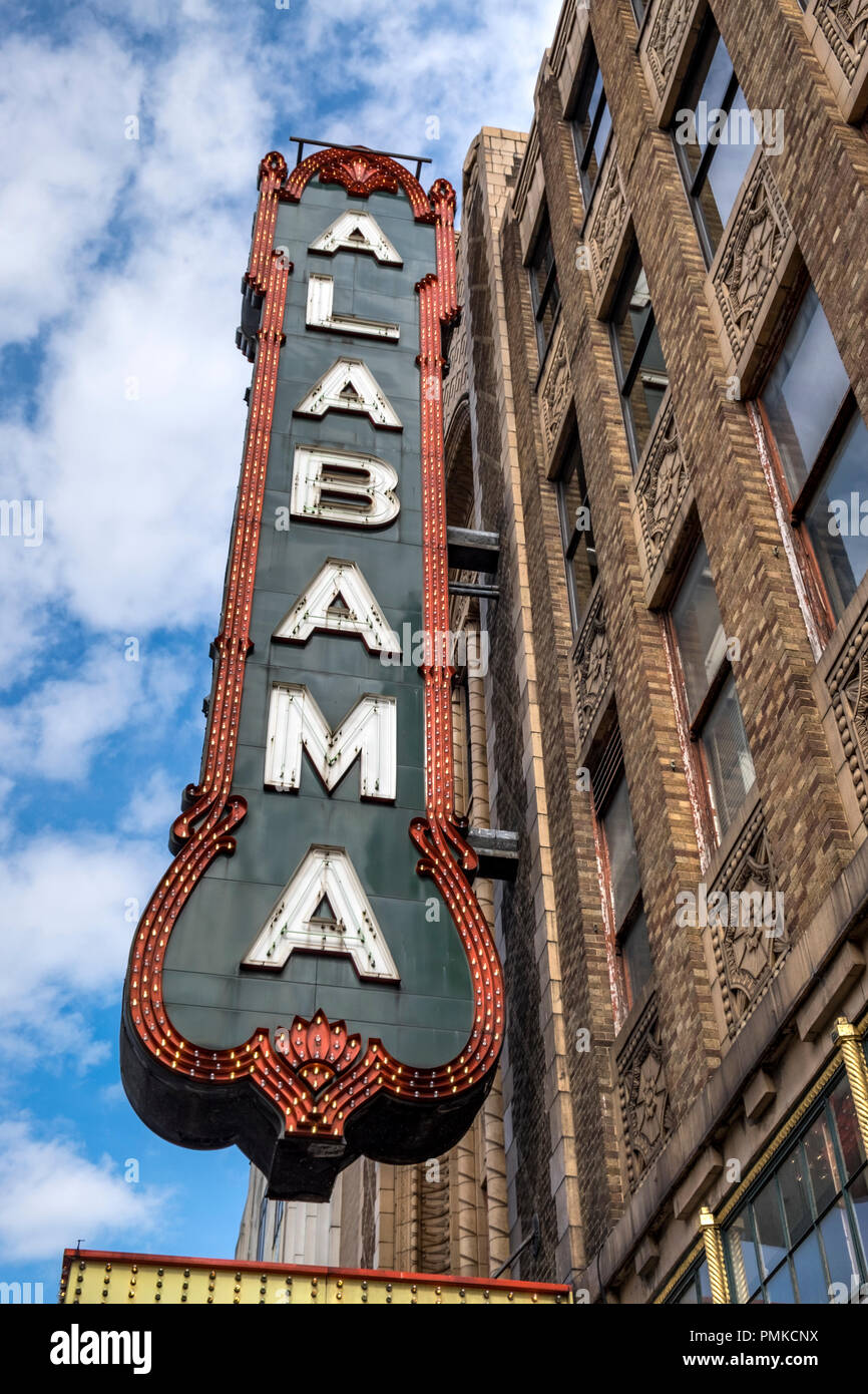 Alabama Theatre, centre-ville de Birmingham en Alabama sur 3e Avenue Nord. Banque D'Images