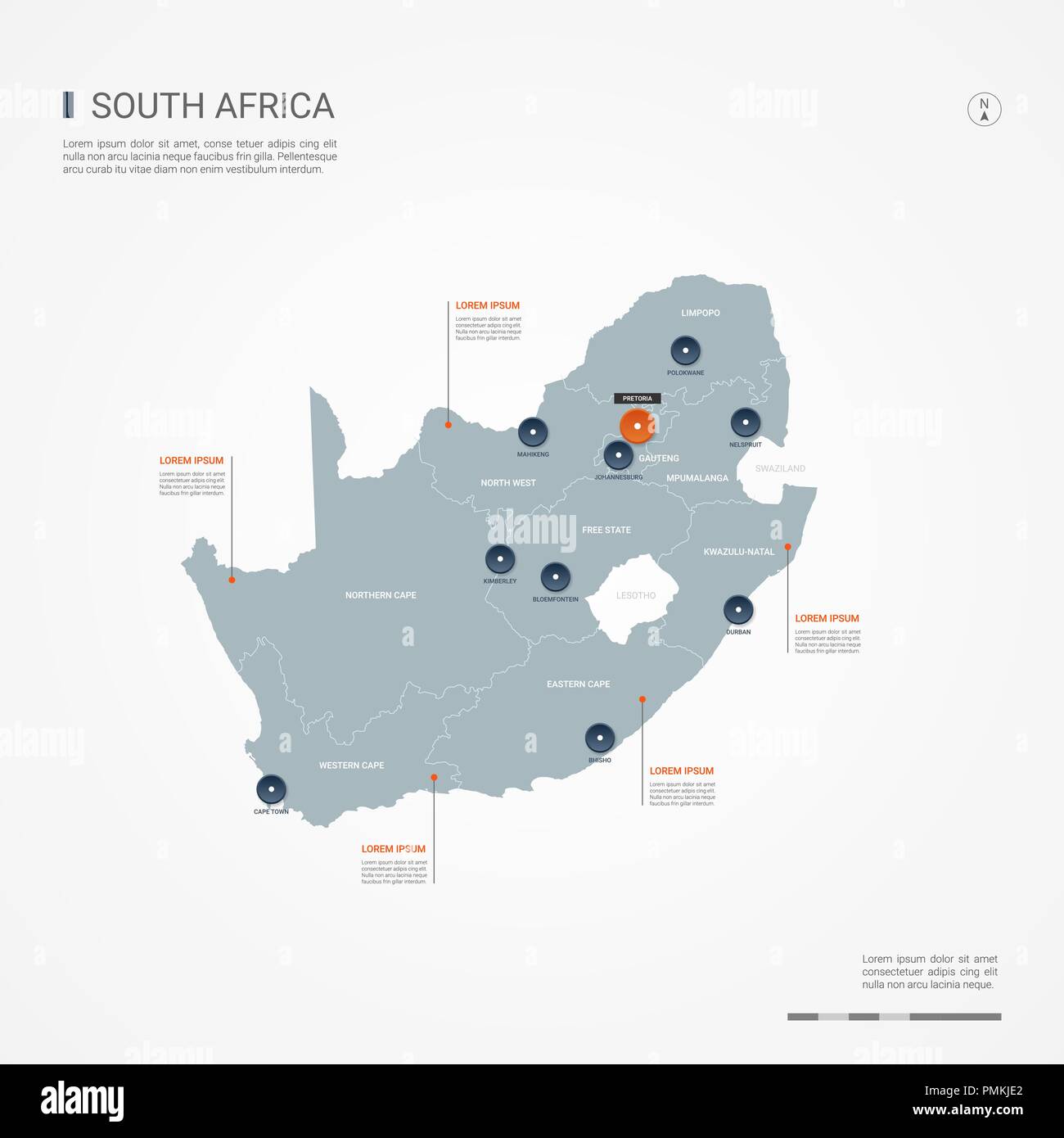 République d'Afrique du Sud la carte avec des frontières, des villes, des capitaux et des divisions administratives. Infographie carte vectorielle. Couches modifiables clairement étiquetés. Illustration de Vecteur