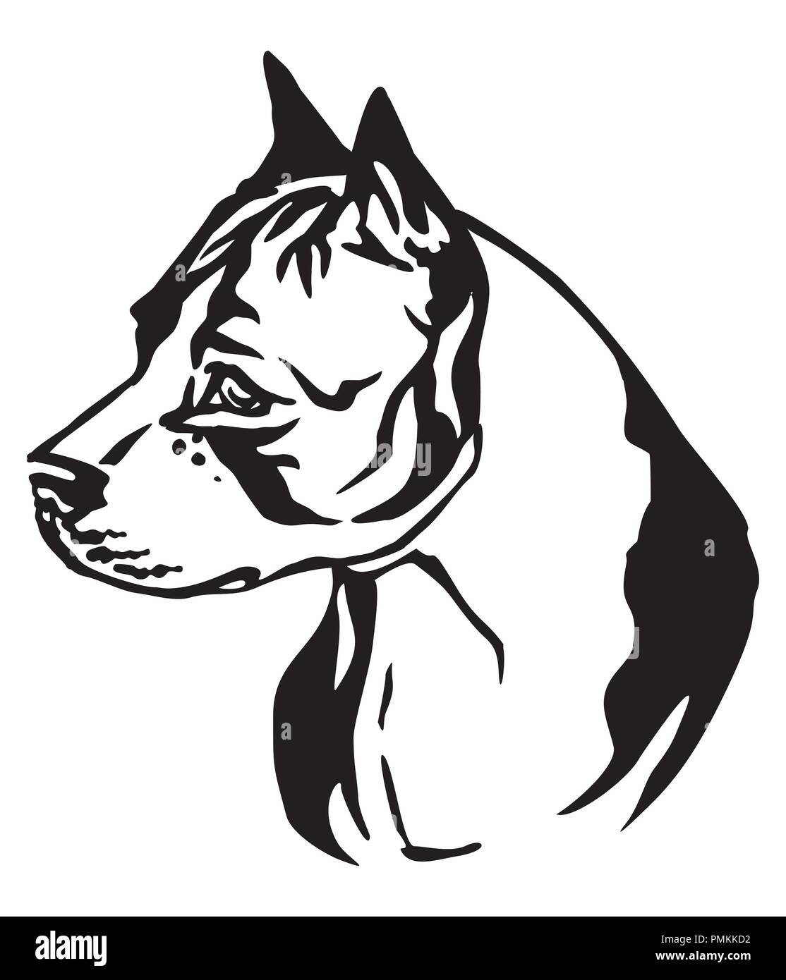 Portrait de décoration de chien American Staffordshire Terrier, vector illustration en couleur noir isolé sur fond blanc Illustration de Vecteur