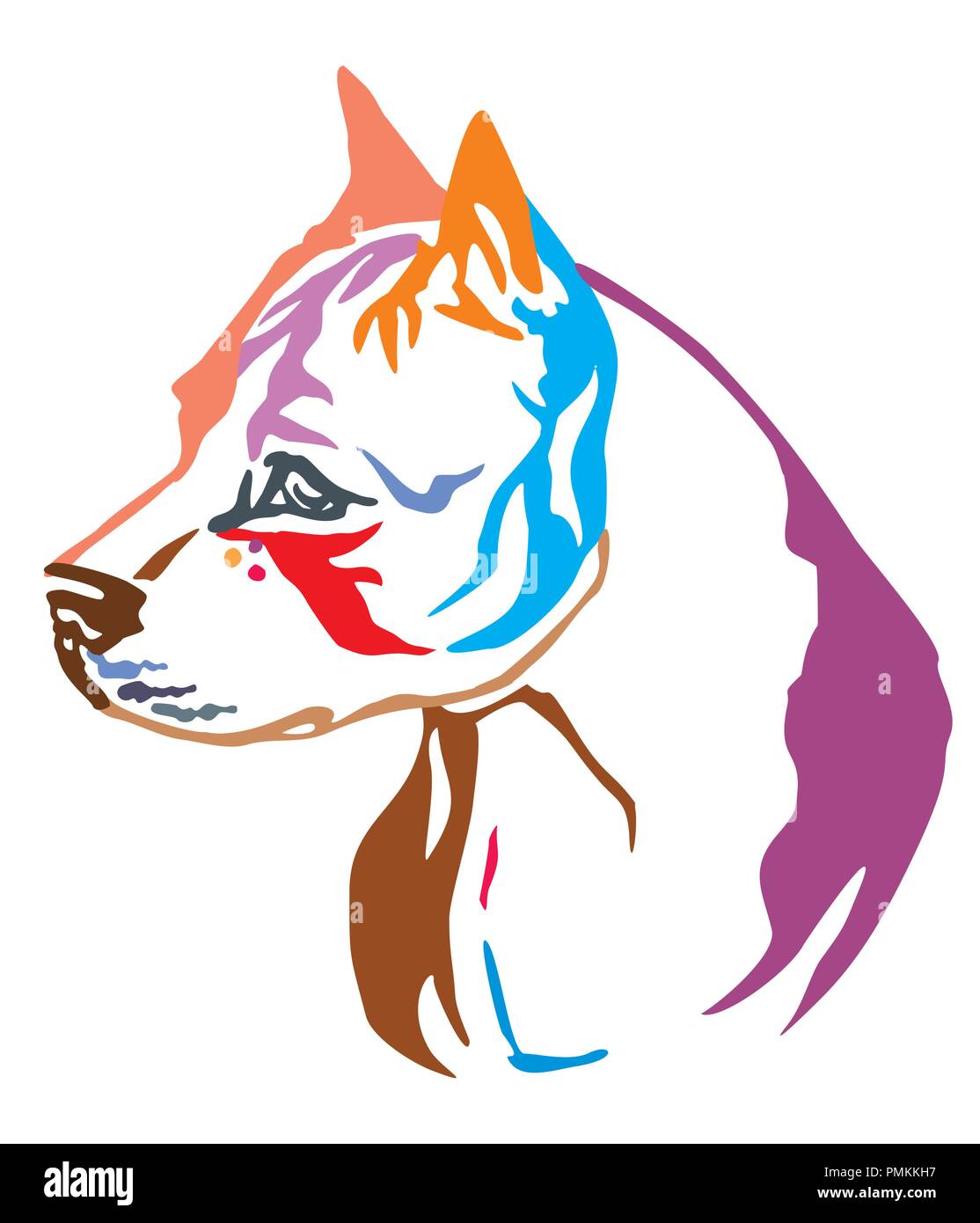 Portrait décoratives colorées de chien American Staffordshire Terrier, vector illustration en différentes couleurs isolé sur fond blanc Illustration de Vecteur