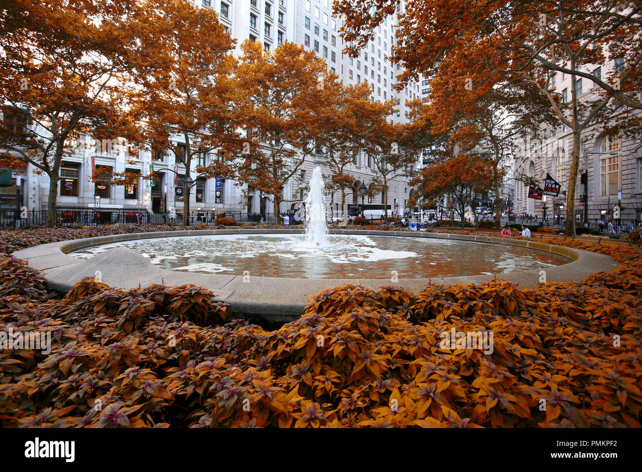 New York, USA - 24 août 2018 : Bowling Green parc public dans le quartier financier de Manhattan, ce parc a été construit en 1733, c'est plus vieux parc public Banque D'Images