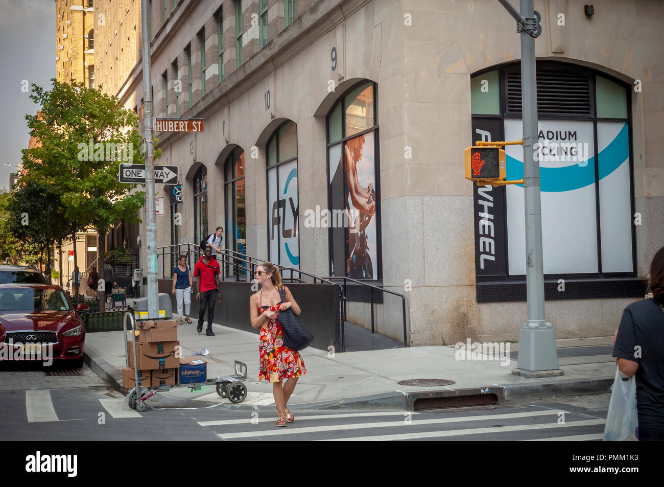 Un volant sport studio dans le quartier de Tribeca de New York, le dimanche 16 septembre 2018. Peloton poursuit Interactive Sports volant Volant affirmant que les brevets exclusifs copiés dans leur 'Fly Anywhere' classes qui auraient été imiter l'internet a permis à l'expérience de l'exercice, interconnectées que peloton vend. (Â© Richard B. Levine) Banque D'Images