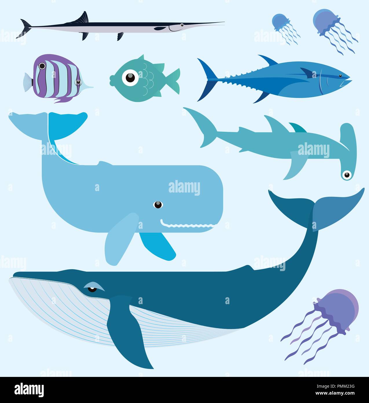 Vector set qui représentent divers animaux de la mer. Abstract illustration mignon décoratifs. Éléments de conception graphique pour l'impression et le web Illustration de Vecteur