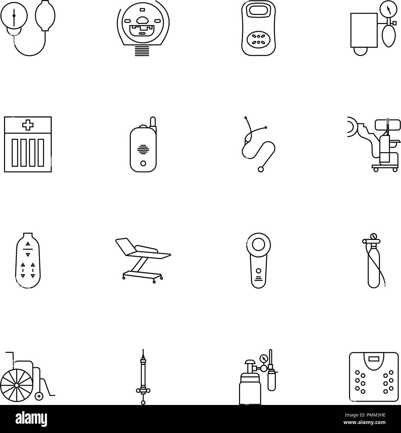 Un assortiment de dispositifs médicaux Icons Set - conception linéaire noir illustration vectorielle Illustration de Vecteur