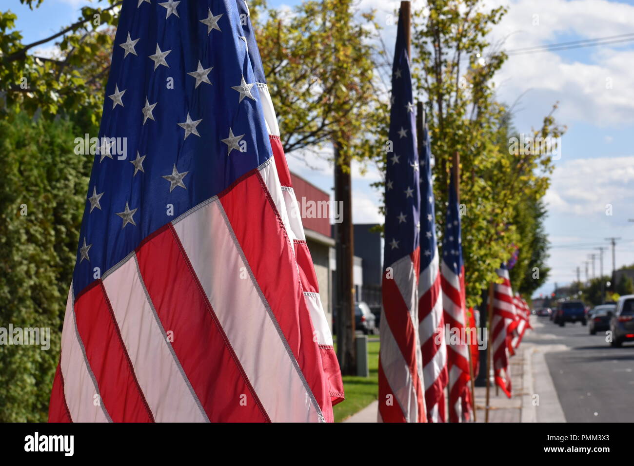 Ville drapeau USA, se rappelant le 11 septembre Banque D'Images