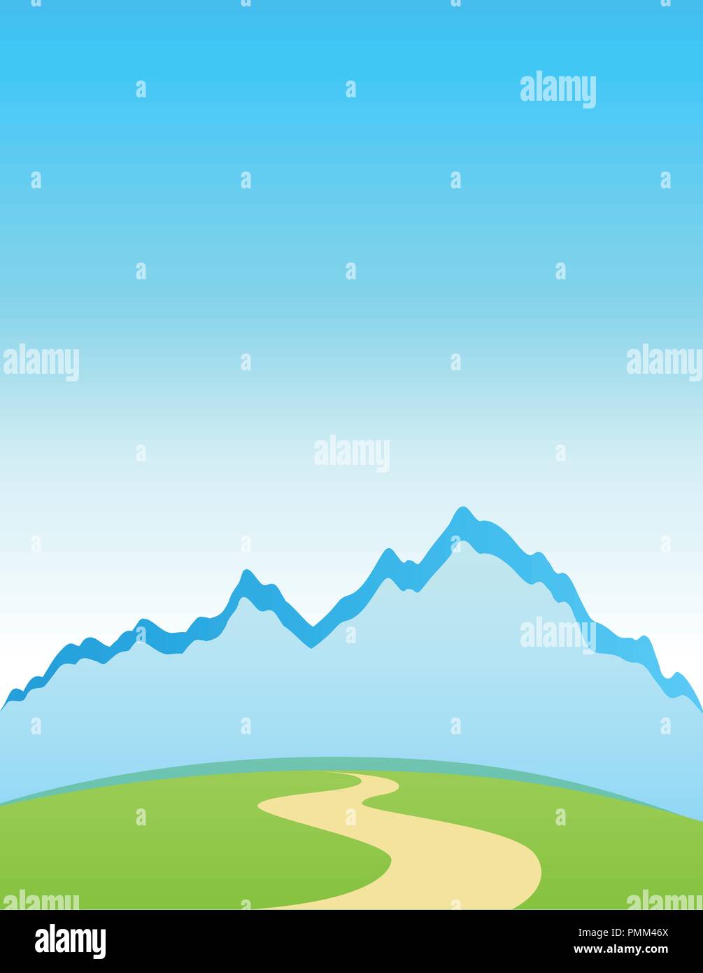 Vector Illustration Paysage avec Prairie et les montagnes. Arrière-plan vertical avec claire journée d'été. Illustration de Vecteur