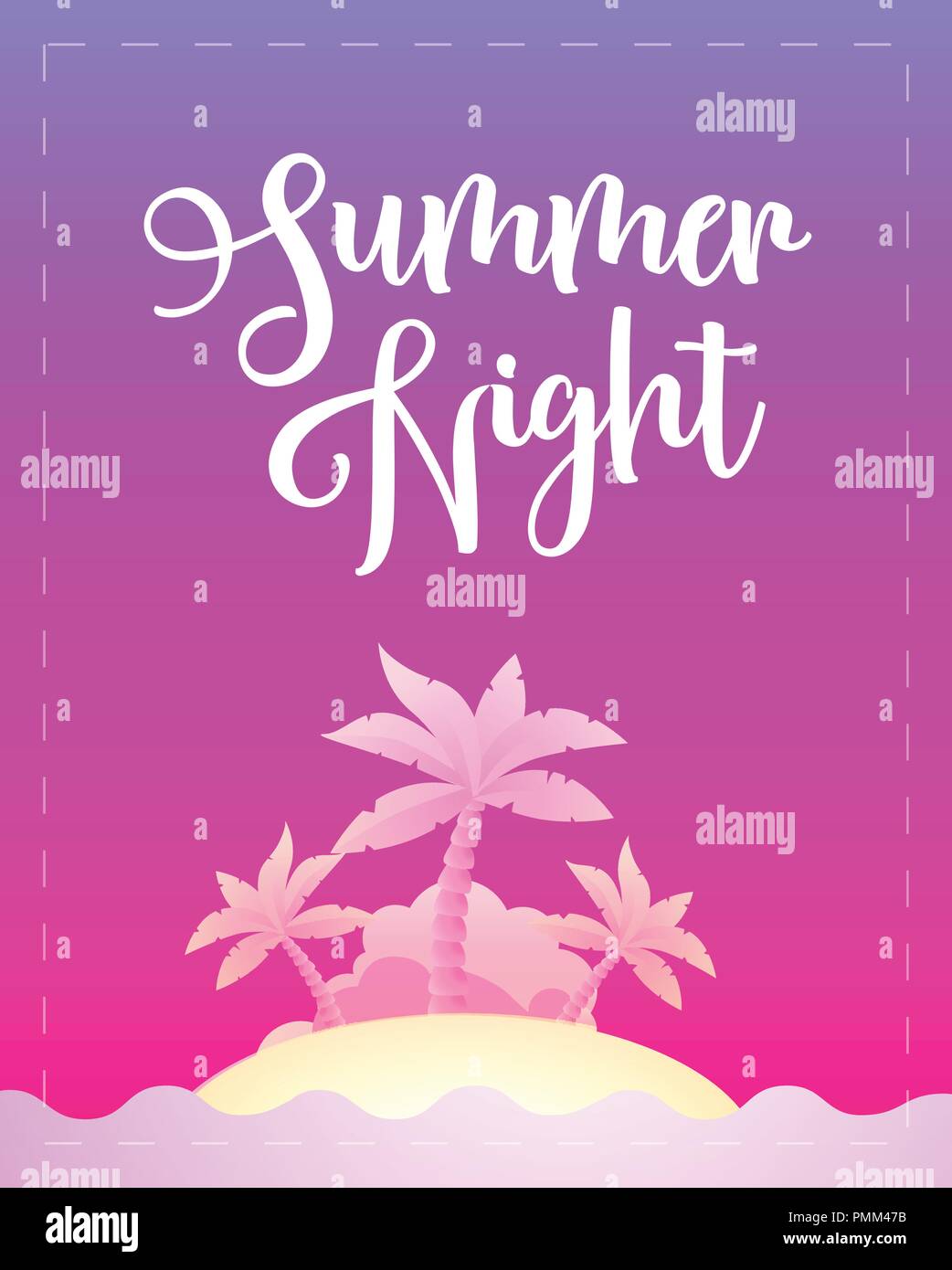 Nuit d'été - Modèle poster pour partie, voyage, maison de vacances dans la belle nuit d'été. Vector illustration en couleurs violet, EPS 10. Illustration de Vecteur