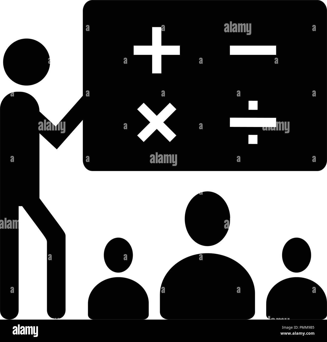 L'icône de classe vector - l'enseignant et l'apprenant, en classe, la présentation, l'éducation symbole - l'enseignant corrige math - vector black Illustration de Vecteur