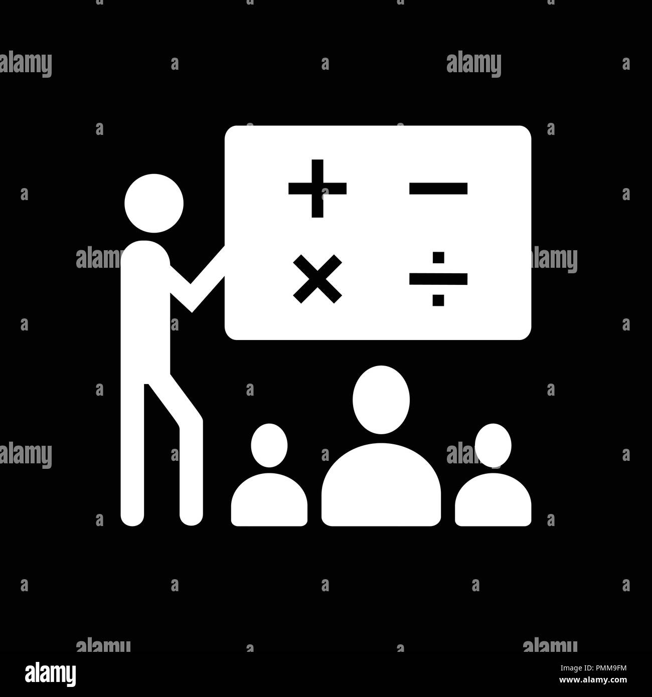 L'icône de classe vector - l'enseignant et l'apprenant, en classe, la présentation, l'éducation symbole - l'enseignant corrige math - vector white Illustration de Vecteur