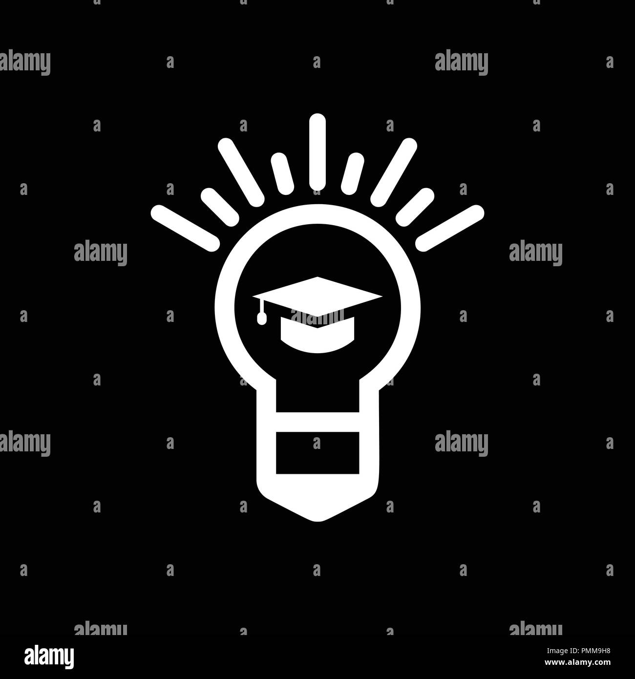 Ampoule avec une graduation cap - Icônes Icône blanc vecteur d'éducation Illustration de Vecteur