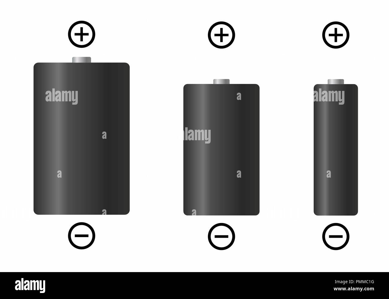 Ensemble de piles électriques de différentes tailles sur fond blanc Illustration de Vecteur