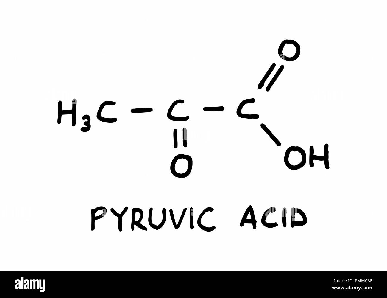 Illustration de la formule de structure de la substance de l'acide pyruvique. Illustration style dessiné à la main. Illustration de Vecteur
