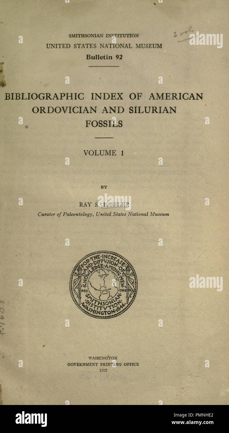 Index bibliographique des fossiles du Silurien et l'ordovicien américain Banque D'Images