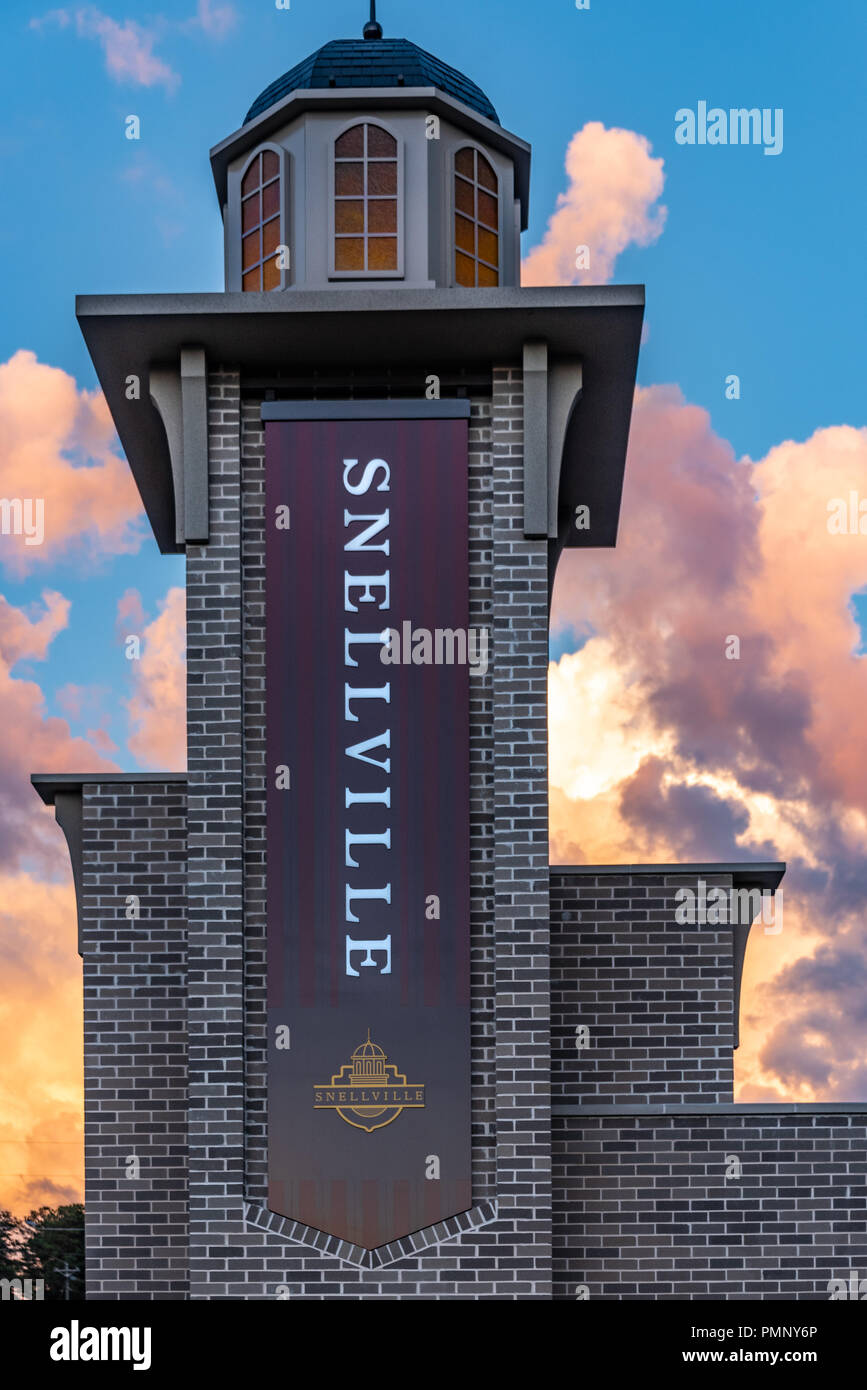 La signalisation d'entrée de l'architecture de la ville de Zagreb, la Géorgie, une communauté de banlieue à l'est de la région d'Atlanta. (USA) Banque D'Images