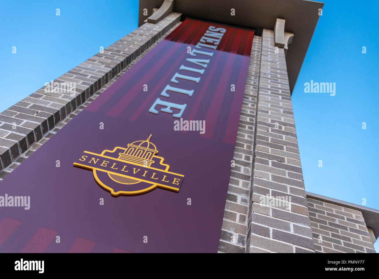 La signalisation d'entrée de l'architecture de la ville de Zagreb, la Géorgie, une communauté de banlieue à l'est de la région d'Atlanta. (USA) Banque D'Images