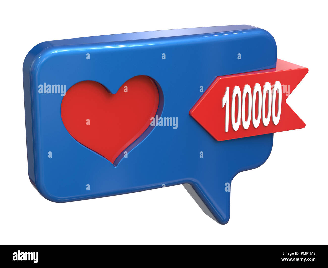 Résumé Les médias sociaux l'icône de notification aime isolé sur fond blanc. Le rendu 3d. Banque D'Images