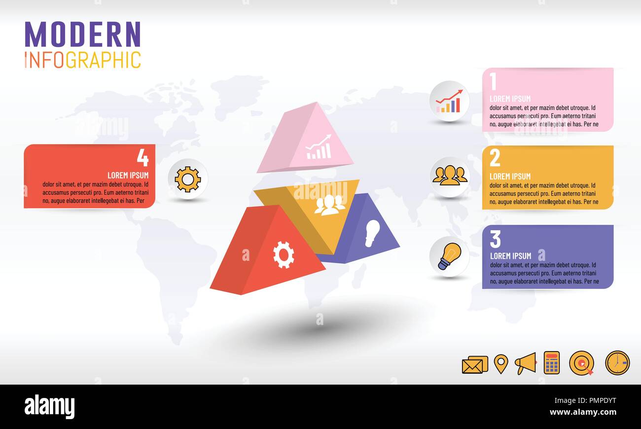 Isomatic infographique d'affaires pyramide modèle à 4 étapes, options, mise en page pour la conception d'illustration vectorielle, business plan, stratégie ou n'importe quel but. Illustration de Vecteur