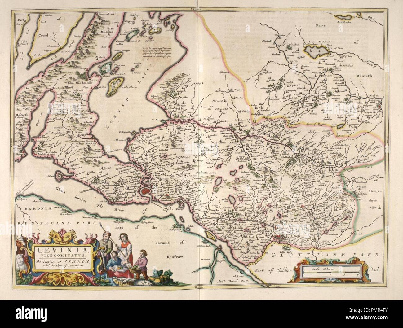 Atlas de Blaeu - Ecosse 1654 - LEVINIA - Dunbarton. Banque D'Images