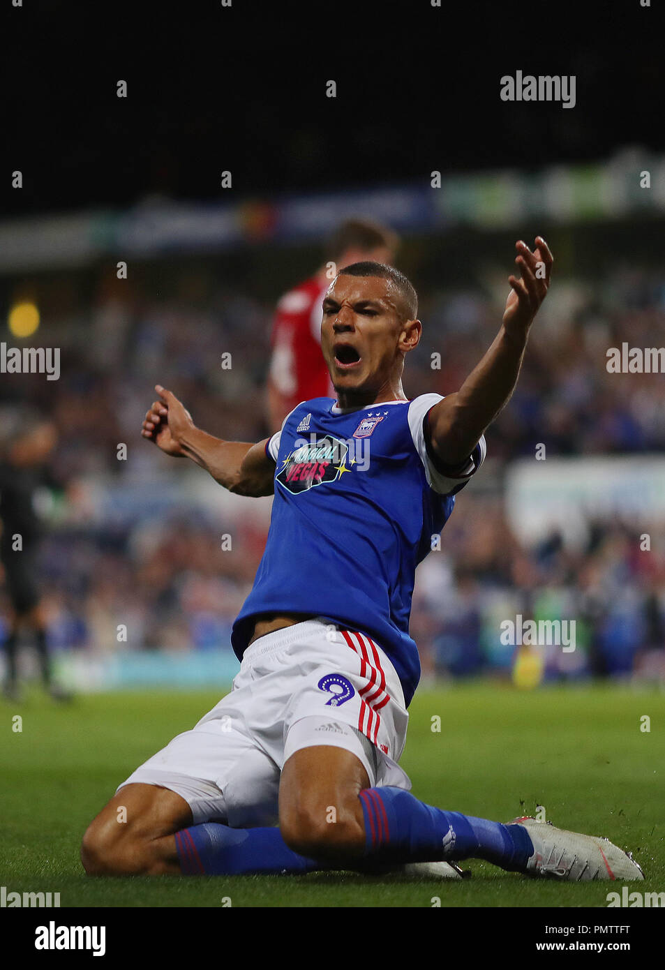 Ipswich, Royaume-Uni. 18 Sep 2018. Kayden Jackson d'Ipswich Town célèbre après avoir marqué le but égalisateur, ce qui en fait 1-1 - Ipswich Town v Brentford, Sky Bet Championship, Portman Road, Ipswich - 18 septembre 2018 Credit : Richard Calver/Alamy Live News Banque D'Images