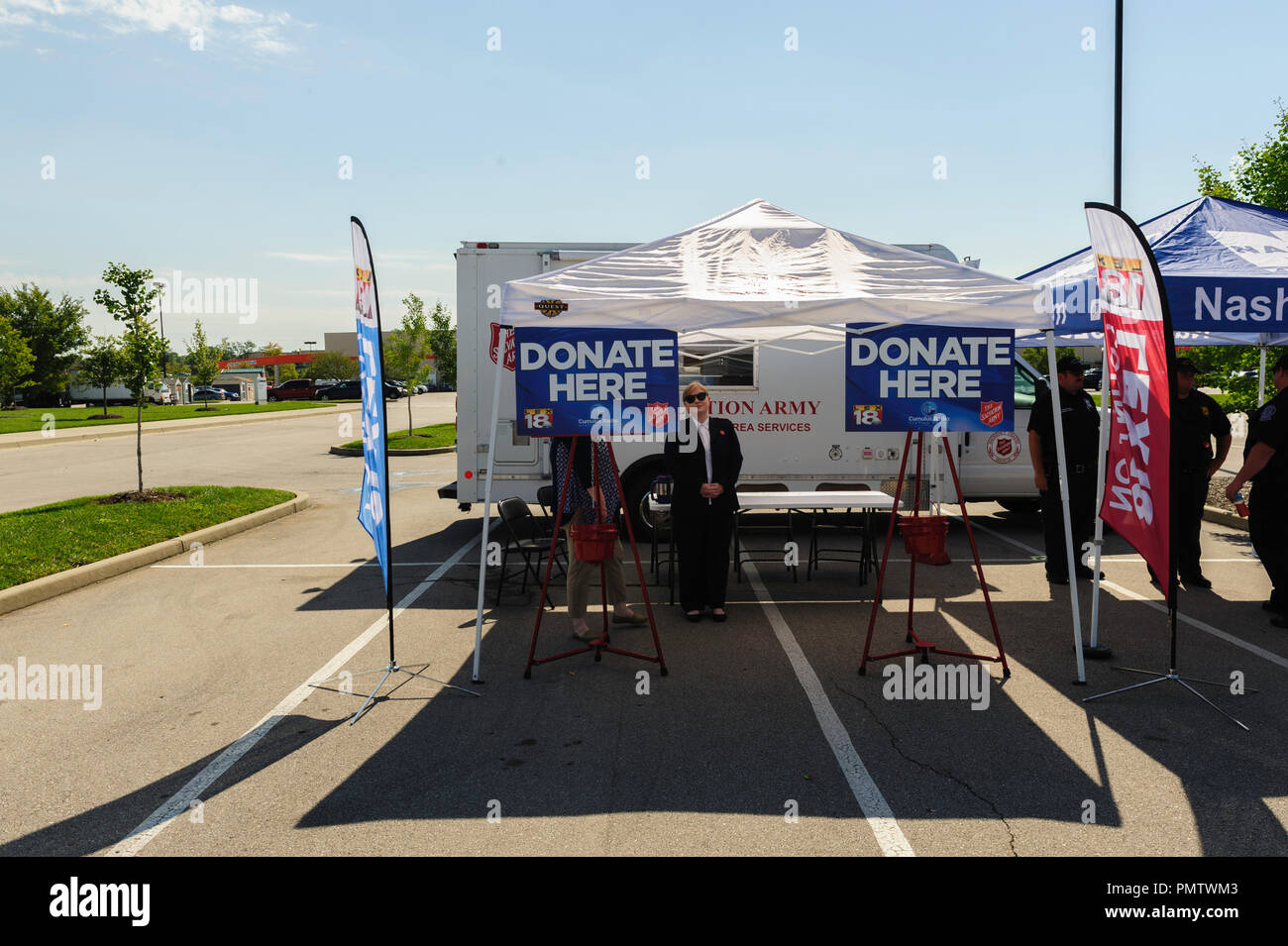 Dons pour le secours de l'ouragan Florence aux victimes de la Caroline du Nord pris par l'Armée du Salut à Lexington Kentucky le 18 septembre 2018, pour être envoyé 100% de fonds aux victimes de la Caroline du Nord. Banque D'Images