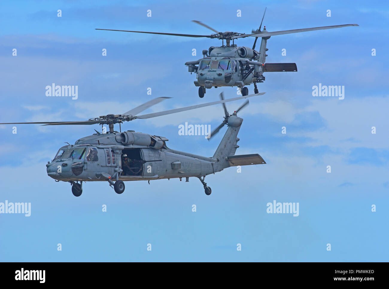 USNAVY MH-60 Seahawk hélicoptère sur entraînement au tir de l'exercice dans certaines limites, de prendre l'avion à partir de la base de la RAF à Lossiemouth dans Moray, en Écosse. Banque D'Images
