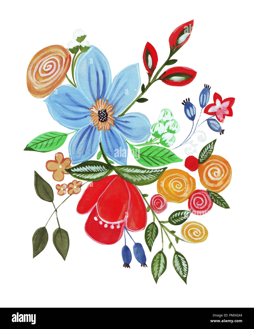 Illustration de dessin bouquet fleurs dans des couleurs vives pour divers types d'isolé Banque D'Images