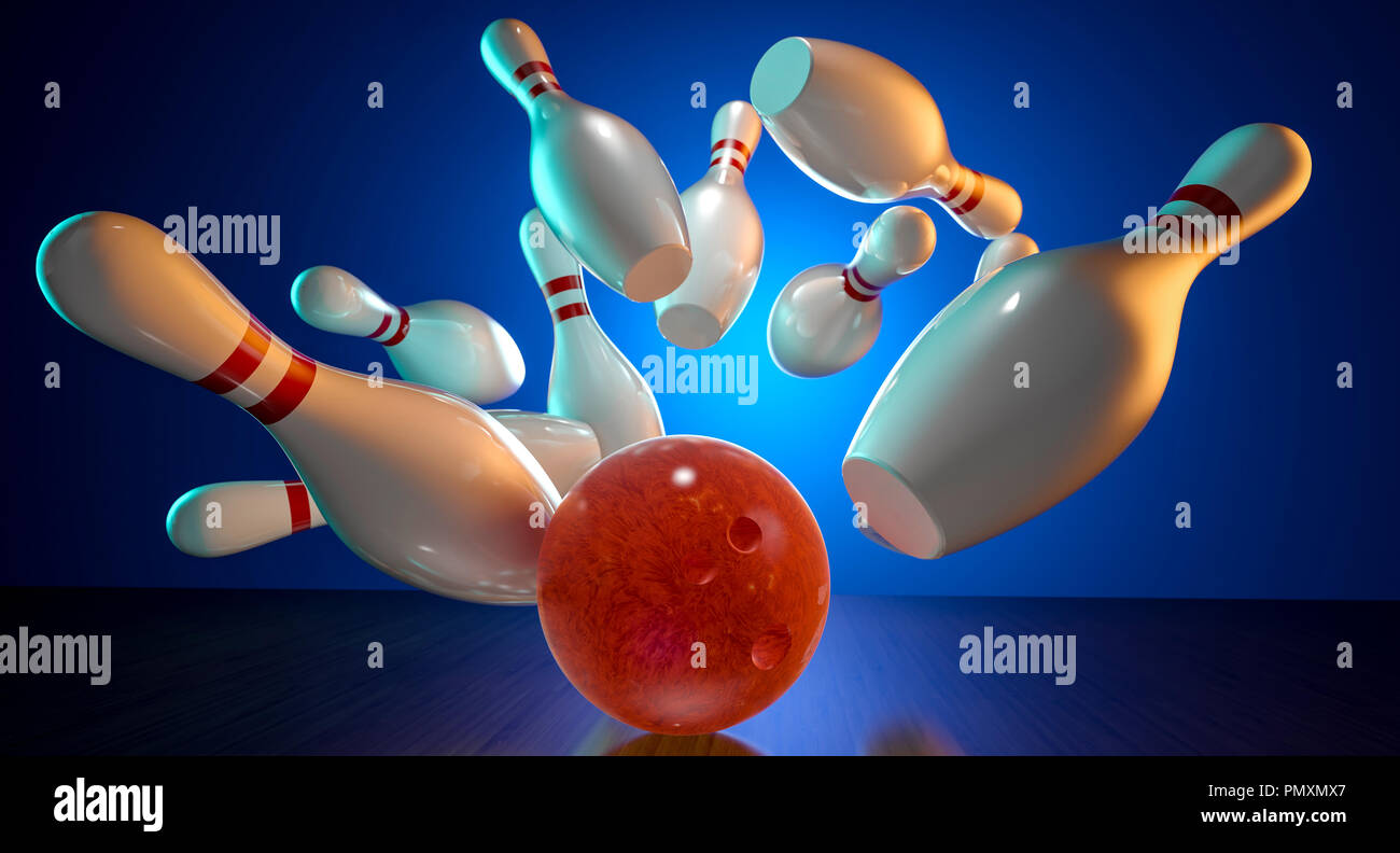 Le rendu 3D de l'image action bowling Banque D'Images